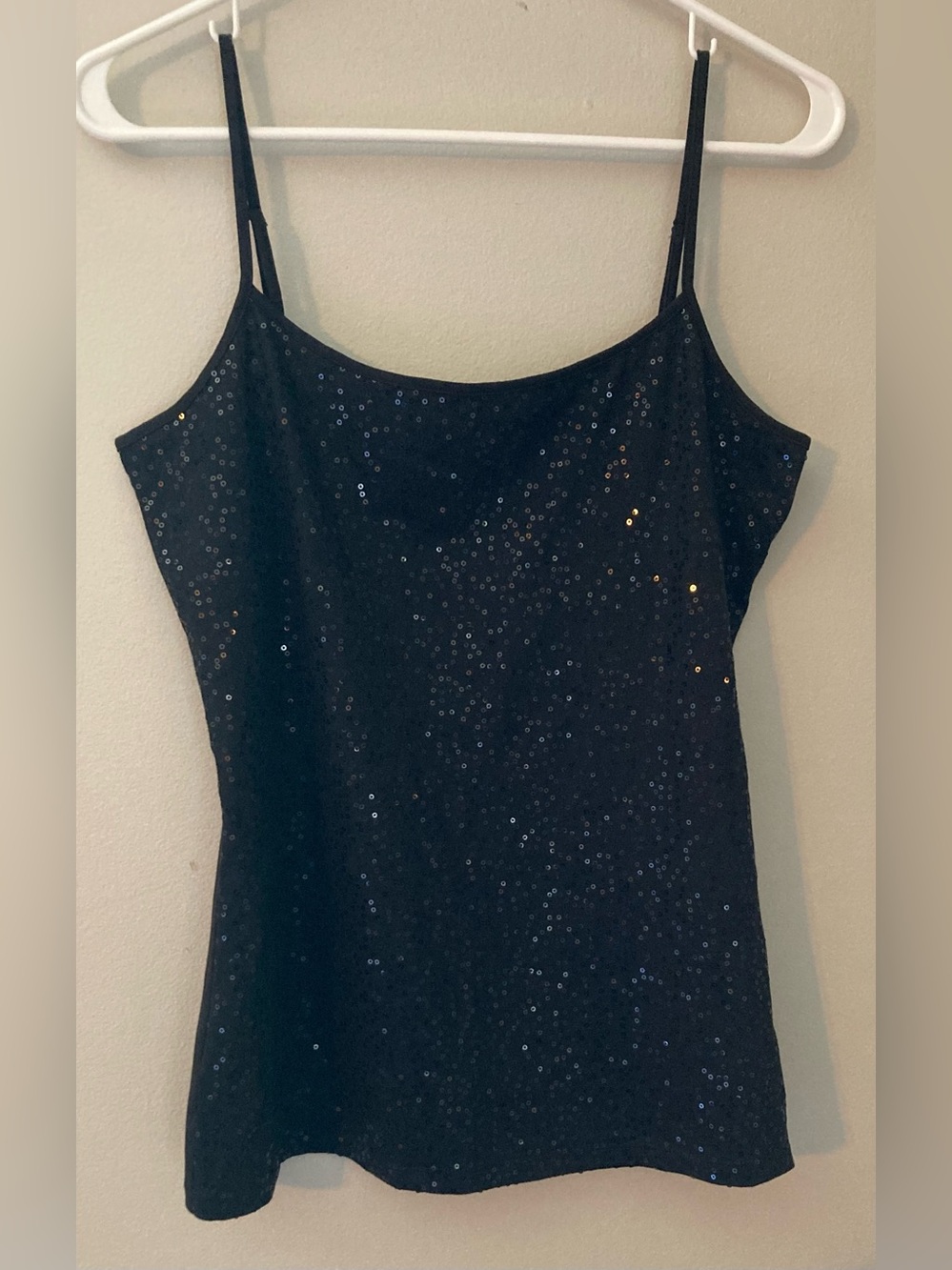 Ann Taylor Black Sequin Spaghetti Strap Camisole Holiday Sz Medium